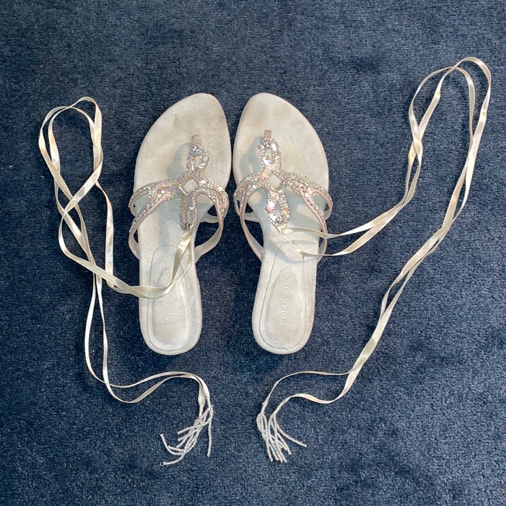 COLIN STUART LIGHT BLUE BEADED WRAP SANDALS 7.5 WORN ONCE EXCELLENT CONDITION